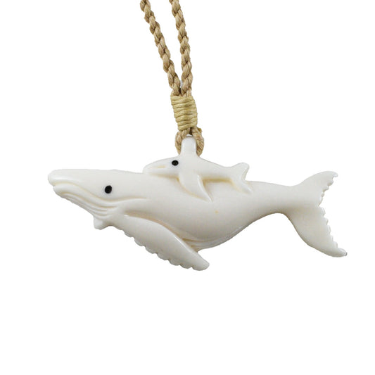 Hand Carved Buffalo Bone 2 Whales Necklace, N9418 -Paradise Treasures Jewelry