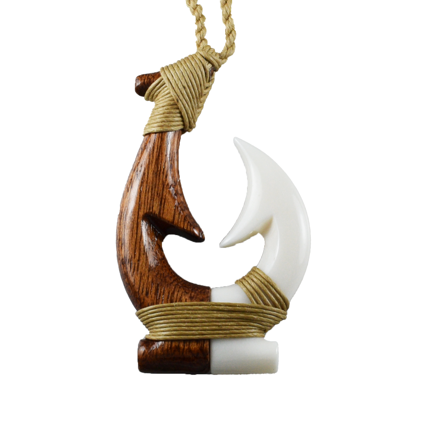 Hand Carved Buffalo Bone 3D Fish Hook Necklace, N9403 -Paradise Treasures Jewelry
