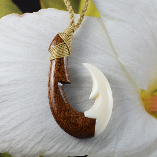 Hand Carved Buffalo Bone Fish Hook Necklace, N9401 -Paradise Treasures Jewelry