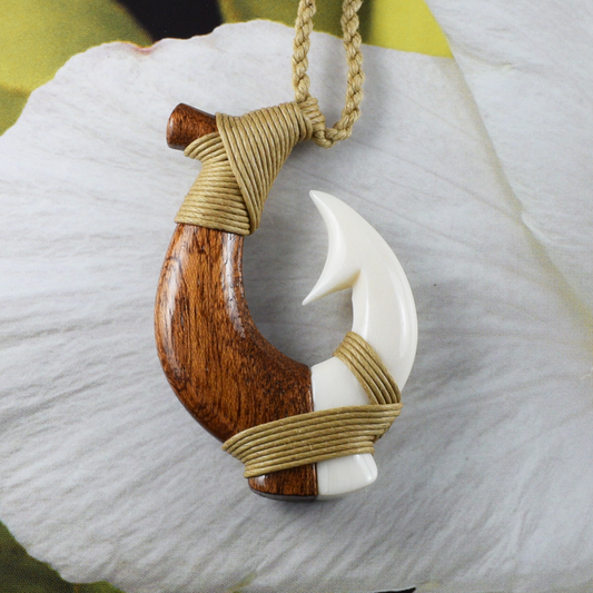 Hand Carved Buffalo Bone Fish Hook Necklace, N9405 -Paradise Treasures Jewelry