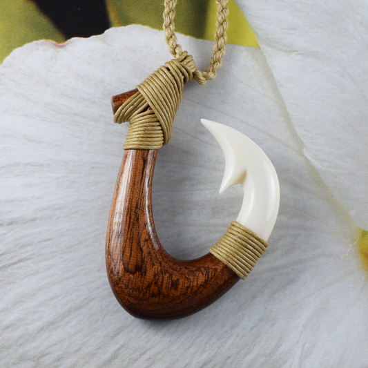 Hand Carved Buffalo Bone Fish Hook Necklace, N9406 -Paradise Treasures Jewelry