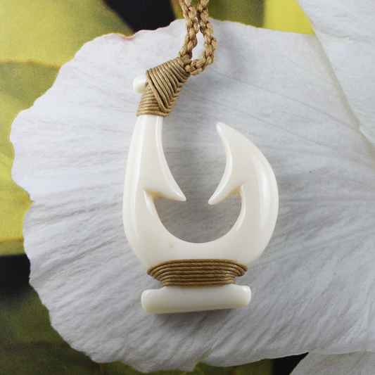 Hand Carved Buffalo Bone Fish Hook Necklace, N9430 -Paradise Treasures Jewelry