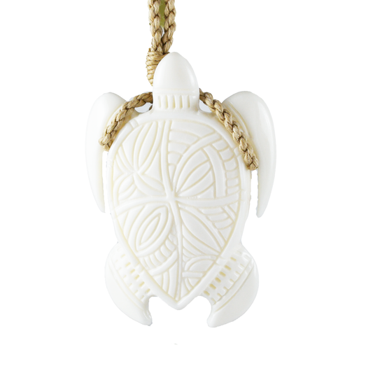 Hand Carved Buffalo Bone Flower Sea Turtle Necklace, N9122 -Paradise Treasures Jewelry