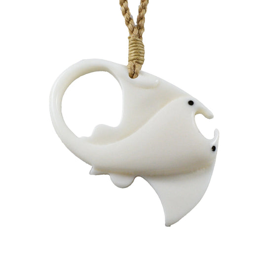 Hand Carved Buffalo Bone Manta Ray Necklace, N9413 -Paradise Treasures Jewelry
