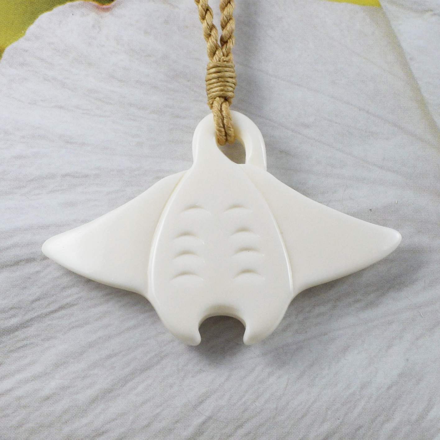 Hand Carved Buffalo Bone Manta Ray Necklace, N9415 -Paradise Treasures Jewelry
