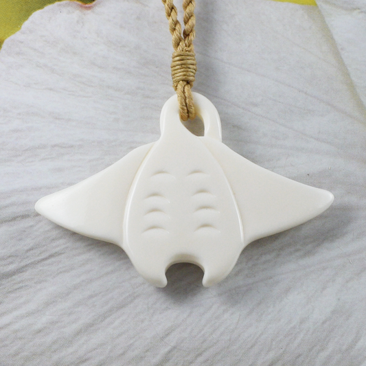 Hand Carved Buffalo Bone Manta Ray Necklace, N9415 -Paradise Treasures Jewelry