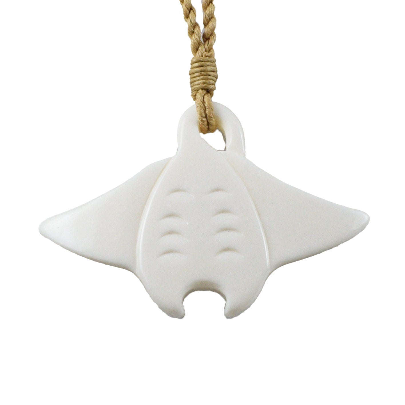 Hand Carved Buffalo Bone Manta Ray Necklace, N9415 -Paradise Treasures Jewelry