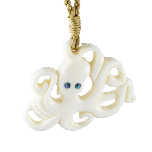 Hand Carved Buffalo Bone Octopus Necklace, N9114 - Paradise Treasures Jewelry