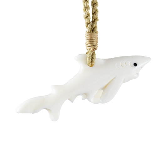 Hand Carved Buffalo Bone Shark Necklace, N9117 - Paradise Treasures Jewelry