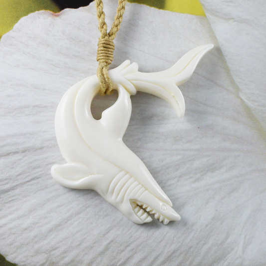 Hand Carved Buffalo Bone Shark Necklace, N9416 -Paradise Treasures Jewelry