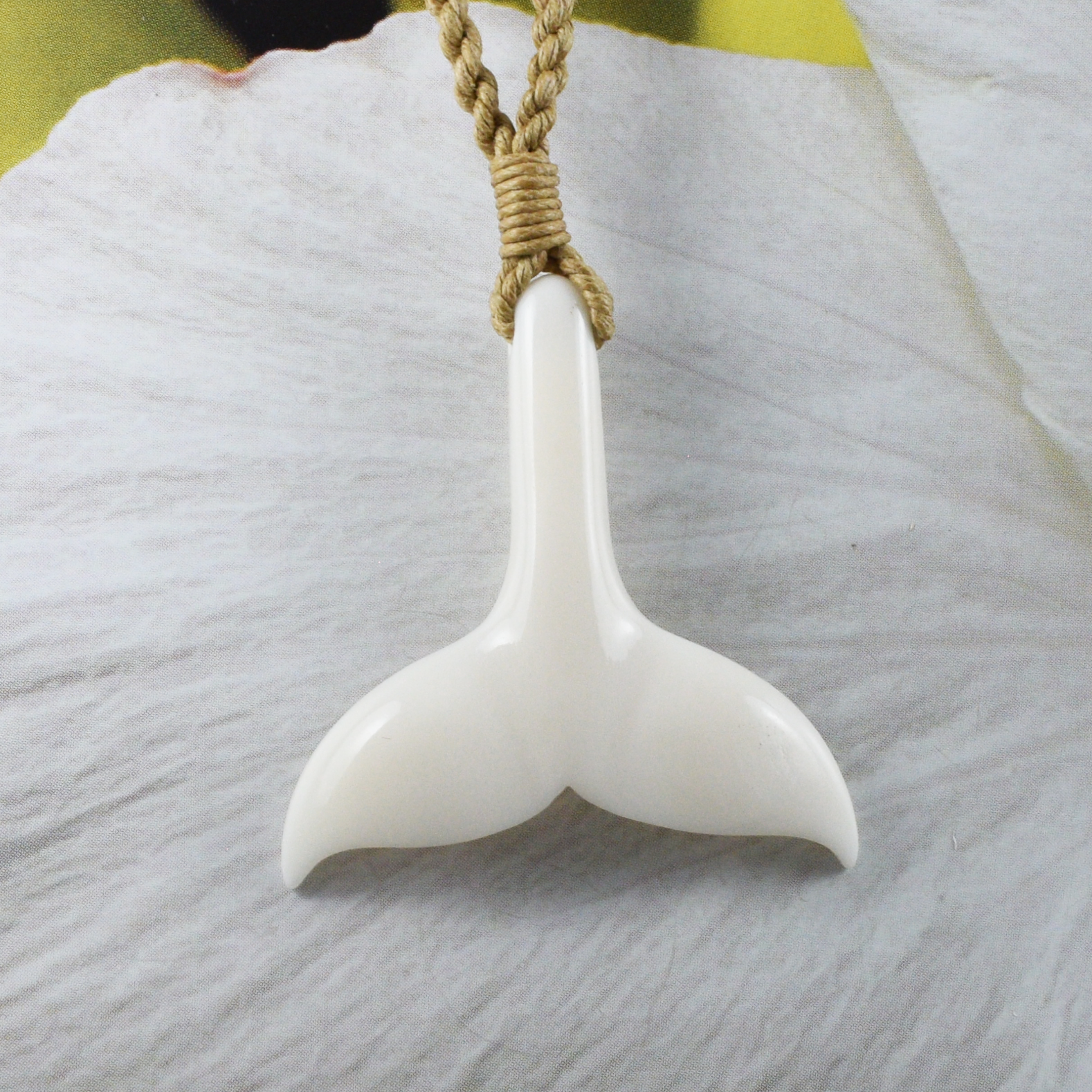 Hand Carved Buffalo Bone Whale Tail Necklace, N9421 -Paradise Treasures Jewelry