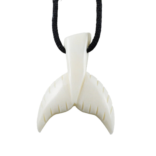 Hand Carved Buffalo Bone Whale Tail Necklace, N9433 -Paradise Treasures Jewelry