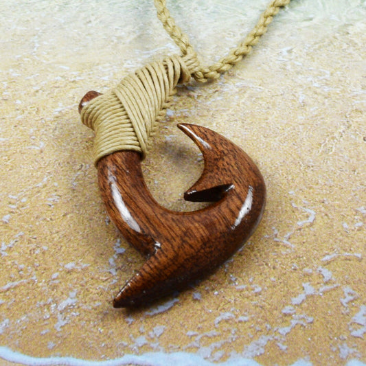 Hand Carved Koa Wood Fish Hook Necklace, N9132 -Paradise Treasures Jewelry