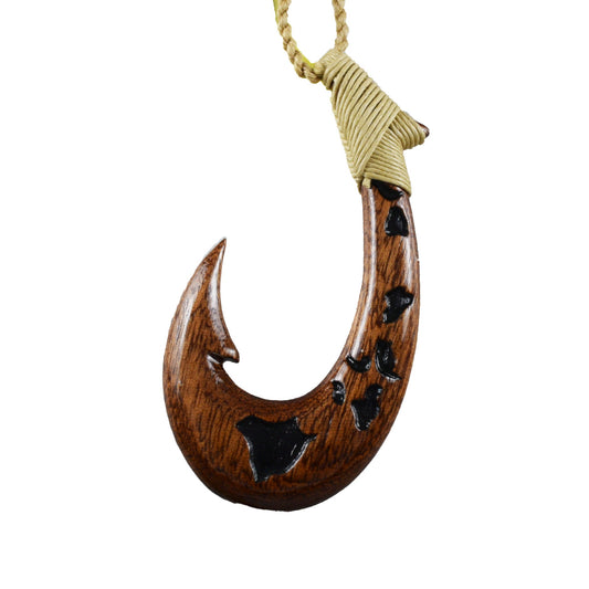 Hand Carved Koa Wood Fish Hook Necklace, N9402 -Paradise Treasures Jewelry