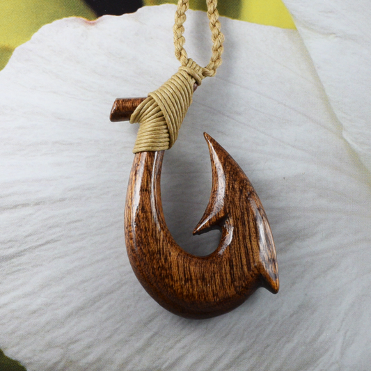 Hand Carved Koa Wood Fish Hook Necklace, N9420 -Paradise Treasures Jewelry