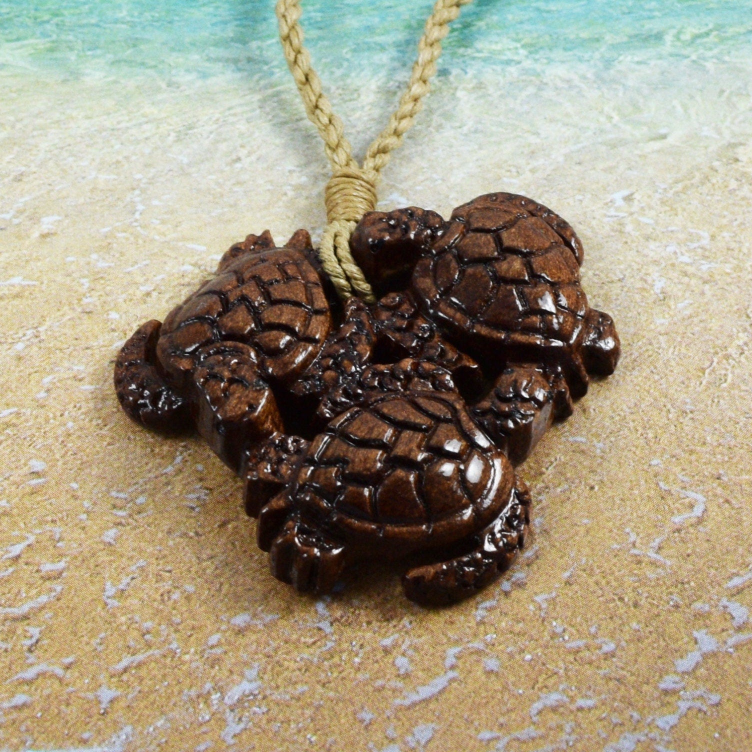 Hand Carved Koa Wood Sea Turtle Family Necklace, N9108 - Paradise Treasures Jewelry
