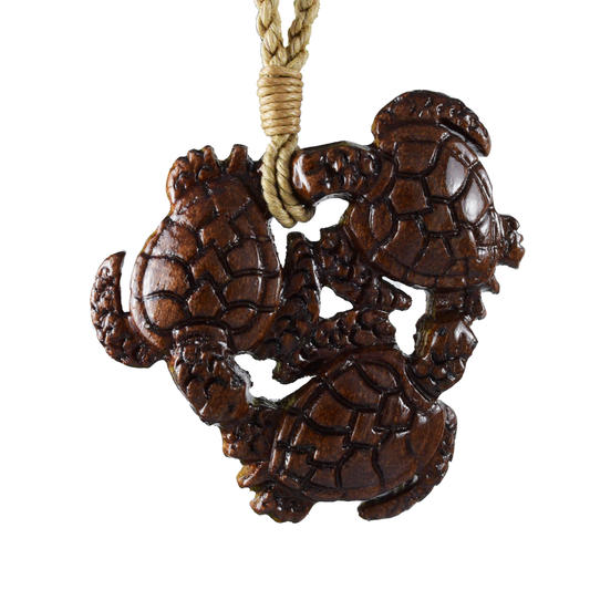 Hand Carved Koa Wood Sea Turtle Family Necklace, N9108 - Paradise Treasures Jewelry