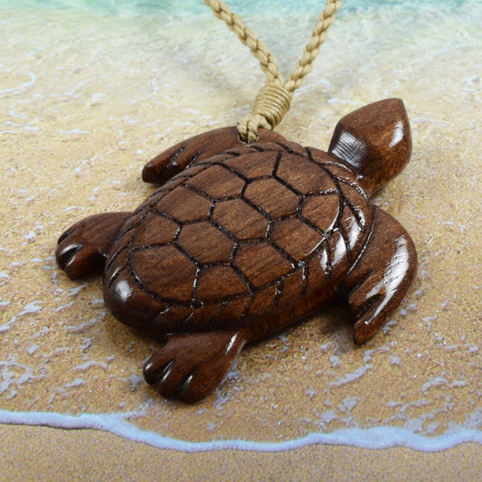 Hand Carved Koa Wood Sea Turtle Necklace, N9107 - Paradise Treasures Jewelry