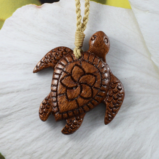 Hand Carved Koa Wood Sea Turtle Necklace, N9408 -Paradise Treasures Jewelry