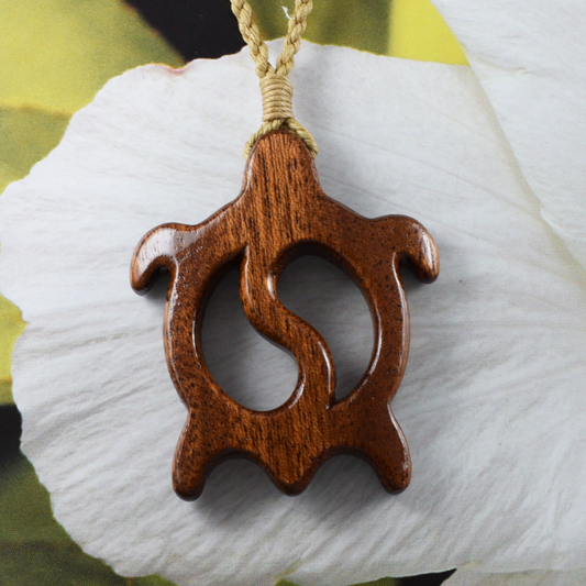 Hand Carved Koa Wood Sea Turtle Wave Necklace, N9426 -Paradise Treasures Jewelry