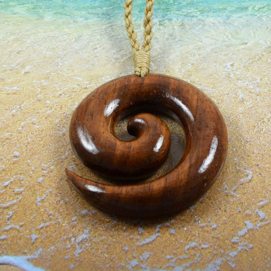 Hand Carved Koa Wood Wave Necklace, N9121 - Paradise Treasures Jewelry