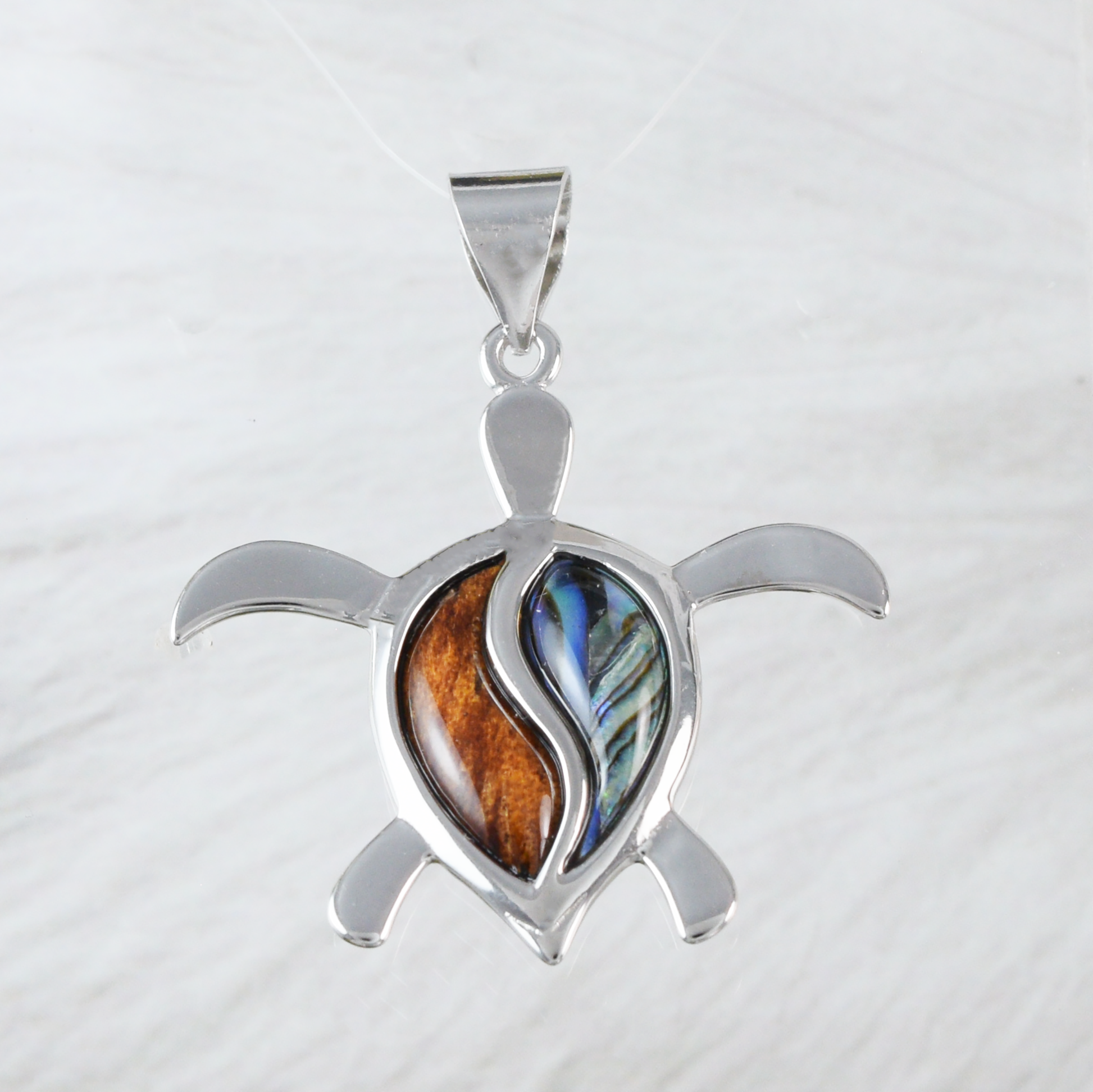 Large Silver Sea Turtle Wood Abalone Necklace - Hawaii Treasures Shop