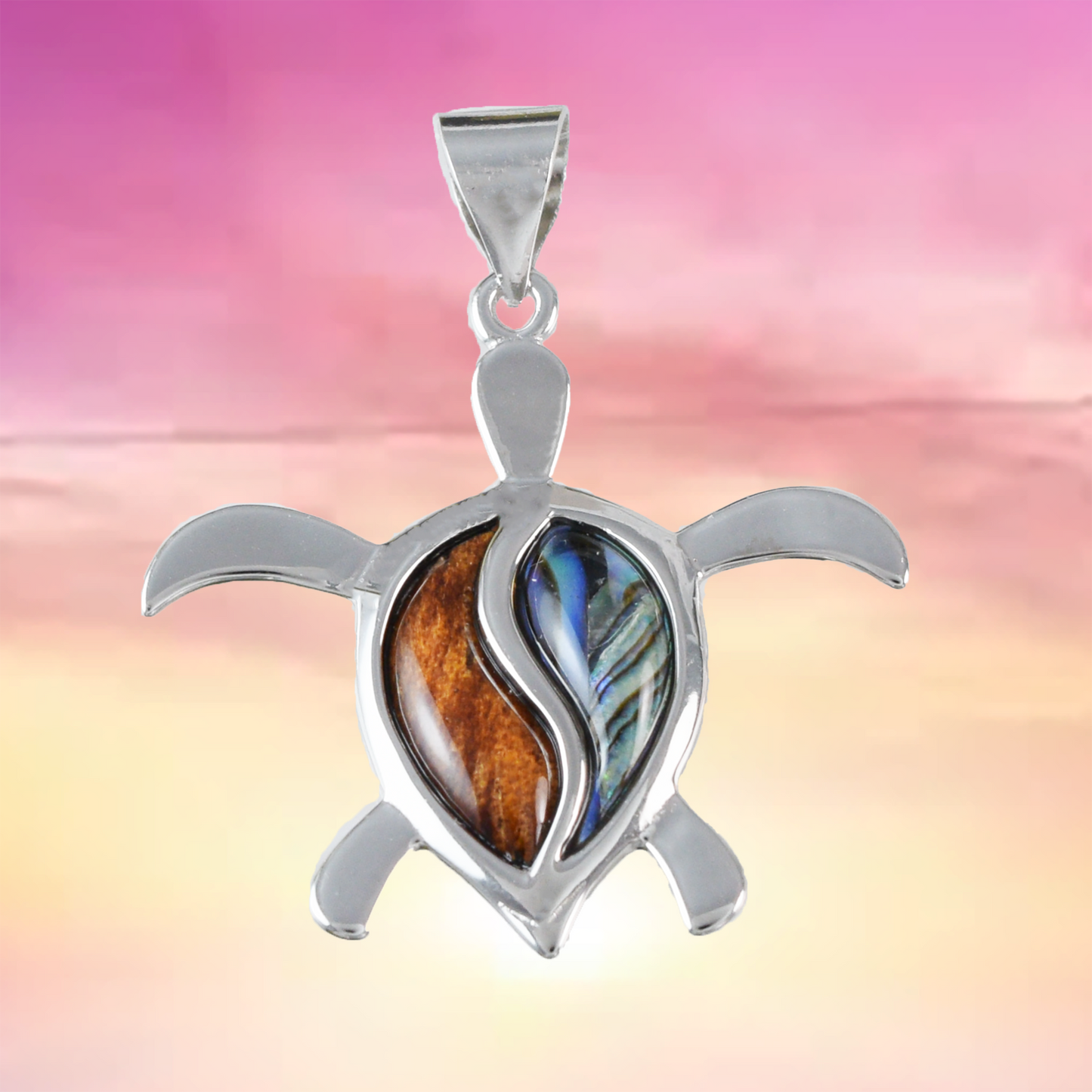 Large Silver Sea Turtle Wood Abalone Necklace - Hawaii Treasures Shop
