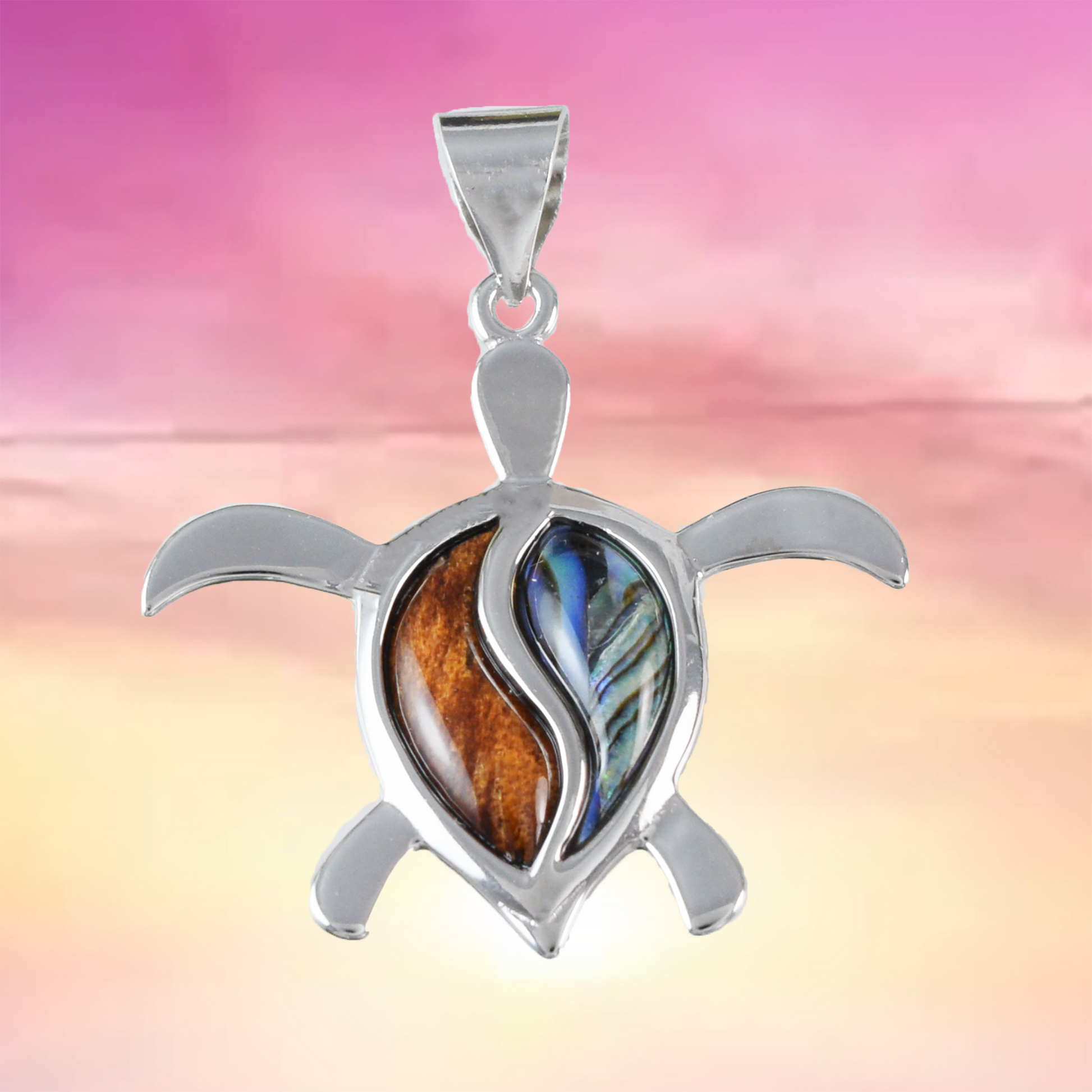 Large Silver Sea Turtle Wood Abalone Necklace - Hawaii Treasures Shop