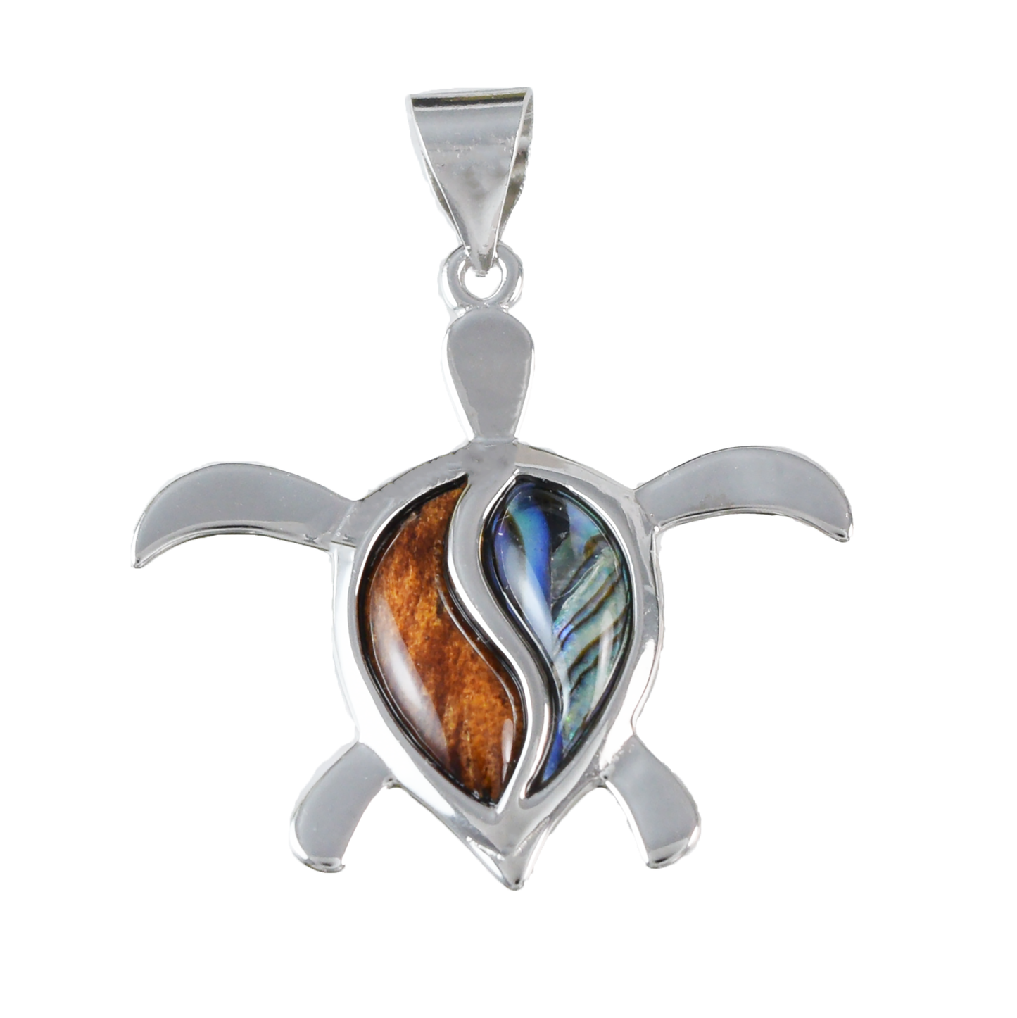 Large Silver Sea Turtle Wood Abalone Necklace - Hawaii Treasures Shop