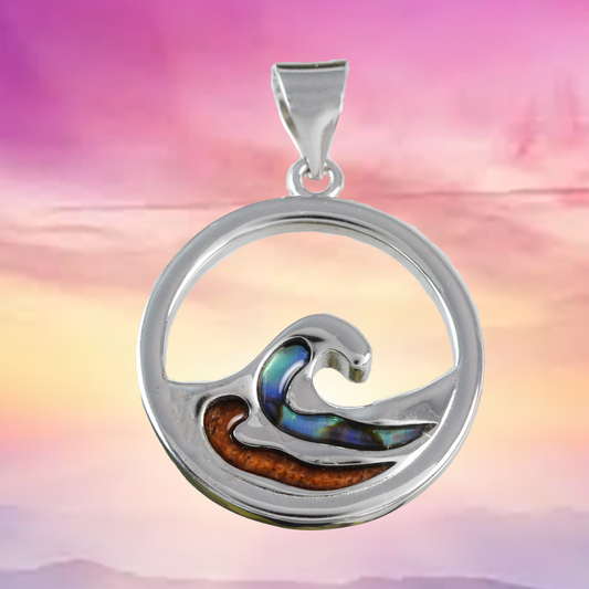 Large Silver Wave Wood Abalone Necklace - Hawaii Treasures Shop