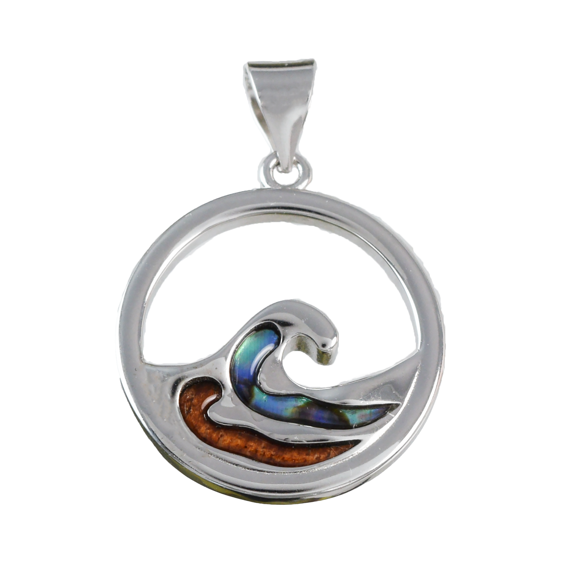 Large Silver Wave Wood Abalone Necklace - Hawaii Treasures Shop