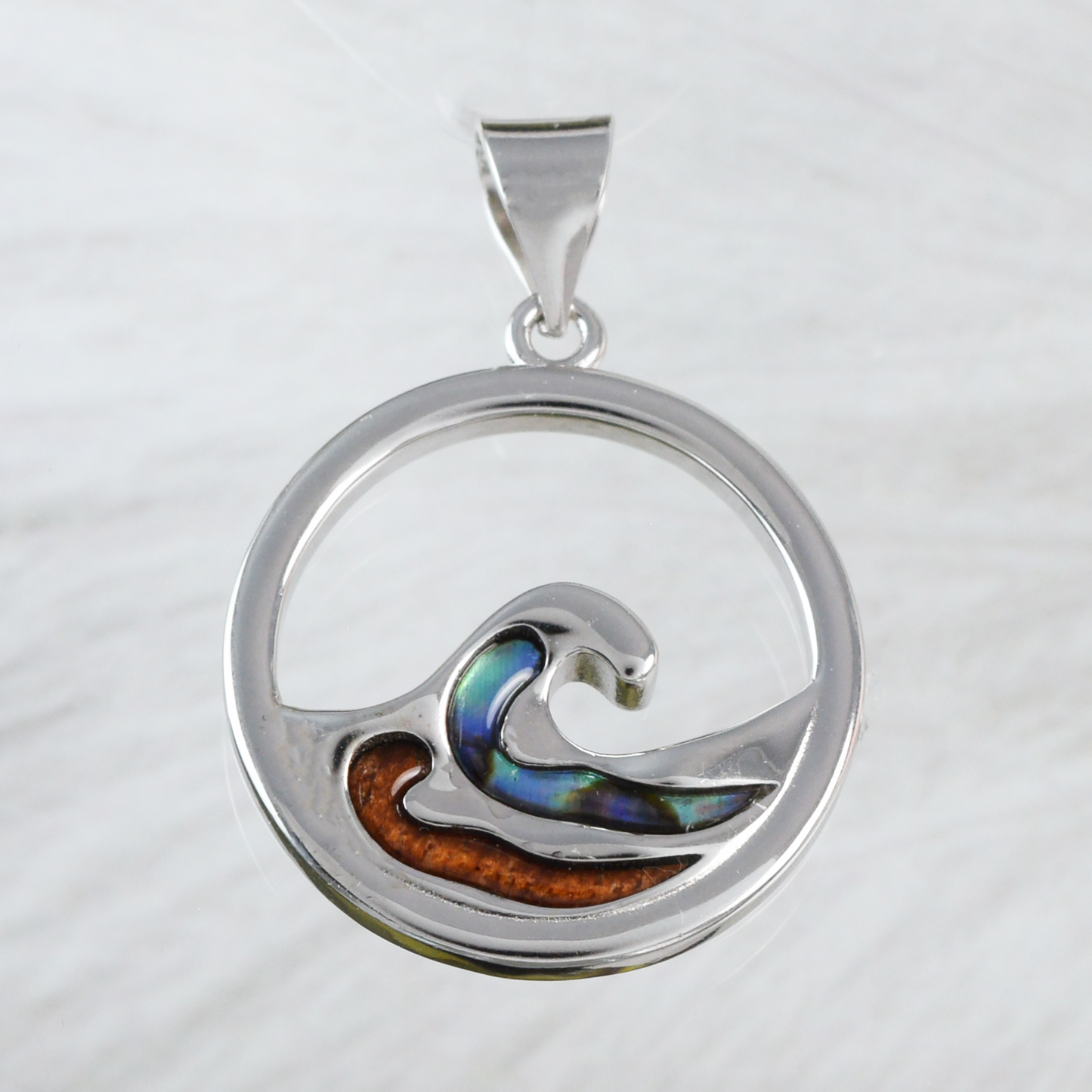 Large Silver Wave Wood Abalone Necklace - Hawaii Treasures Shop