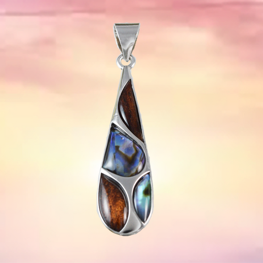Medium Silver Rain Drop Wood Abalone Necklace - Hawaii Treasures Shop