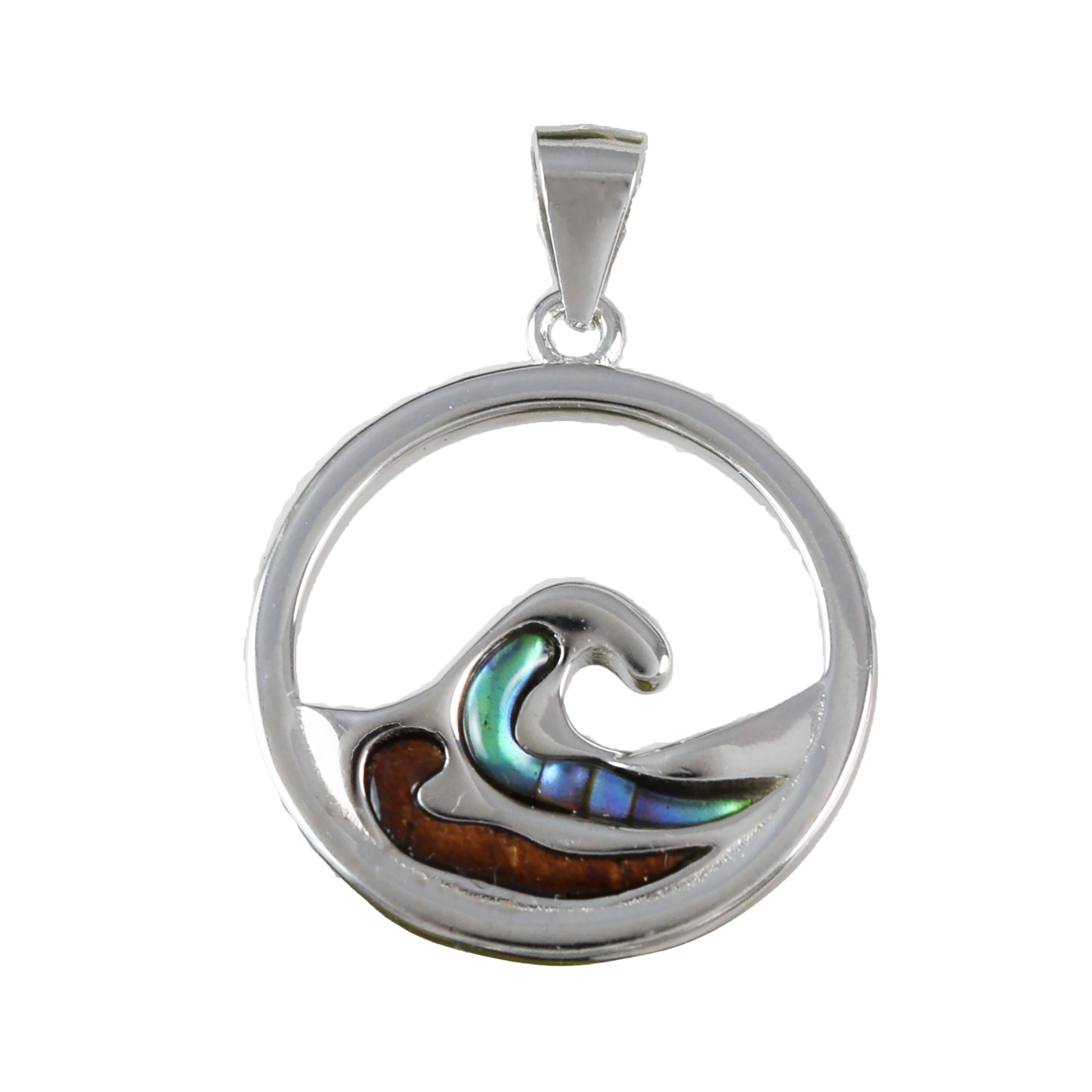 Medium Silver Wave Wood Abalone Necklace - Hawaii Treasures Shop