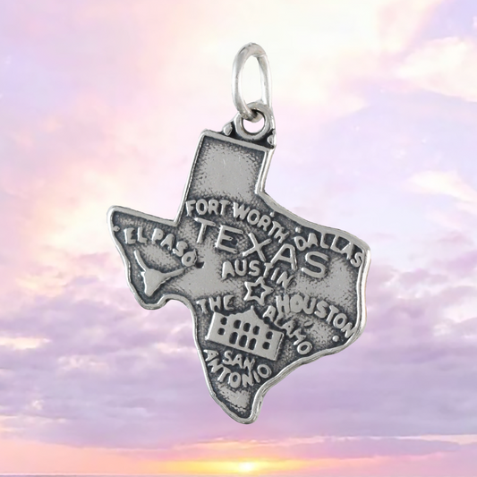 Texas State Map Pendant, Sterling Silver Texas State Charm Pendant, N9441 Birthday Mother Wife Mom Gift, Texan Jewelry