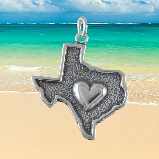 Silver Heart of Texas Pendant, Sterling Silver Heart of Texas Charm Pendant, N9443 Birthday Mother Wife Mom Gift, Texan Jewelry