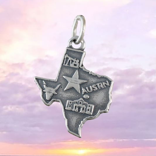 Texas State Map Pendant, Sterling Silver Texas State Charm Pendant, N9444 Birthday Mother Wife Mom Gift, Texan Jewelry