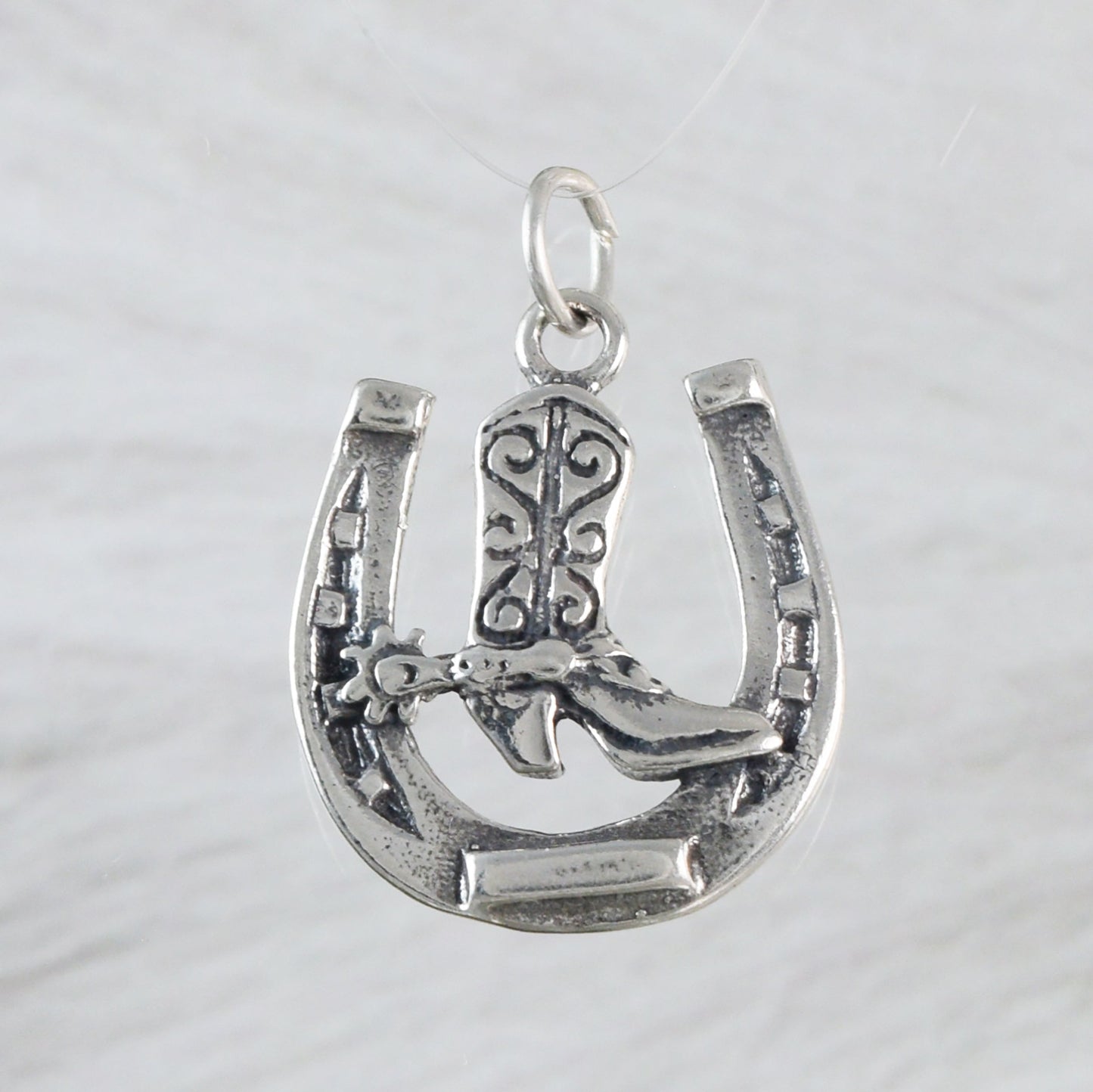 Texan Cowboy Boot Horseshoe Pendant, Sterling Silver Horseshoe Charm Pendant, N9446 Birthday Mother Gift, Texan Jewelry
