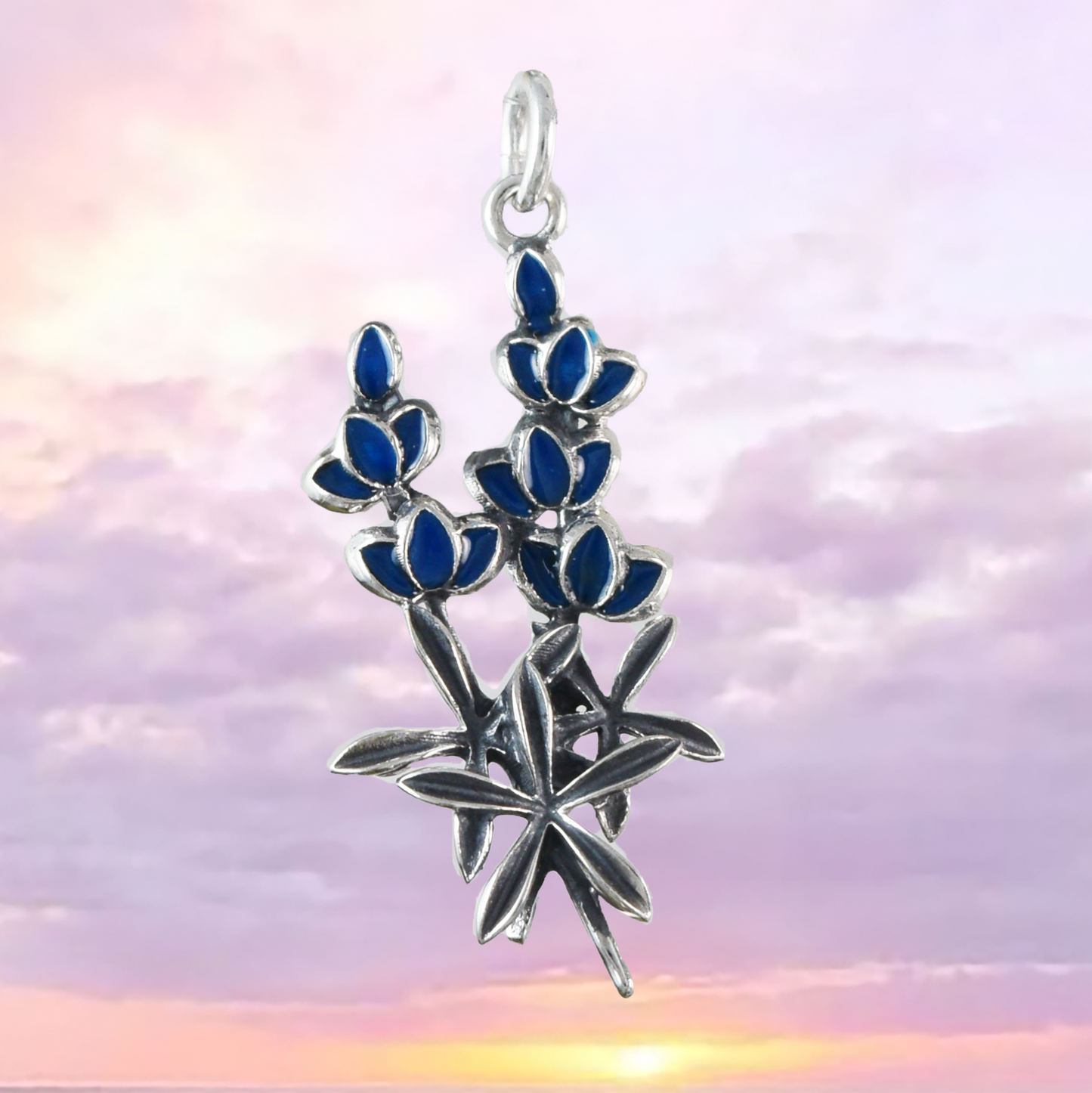 Texan Bluebonnet Pendant, State Flower of Texas, Sterling Silver Blue Bonnet Charm Pendant, N9449 Birthday Mother Wife Mom Gift