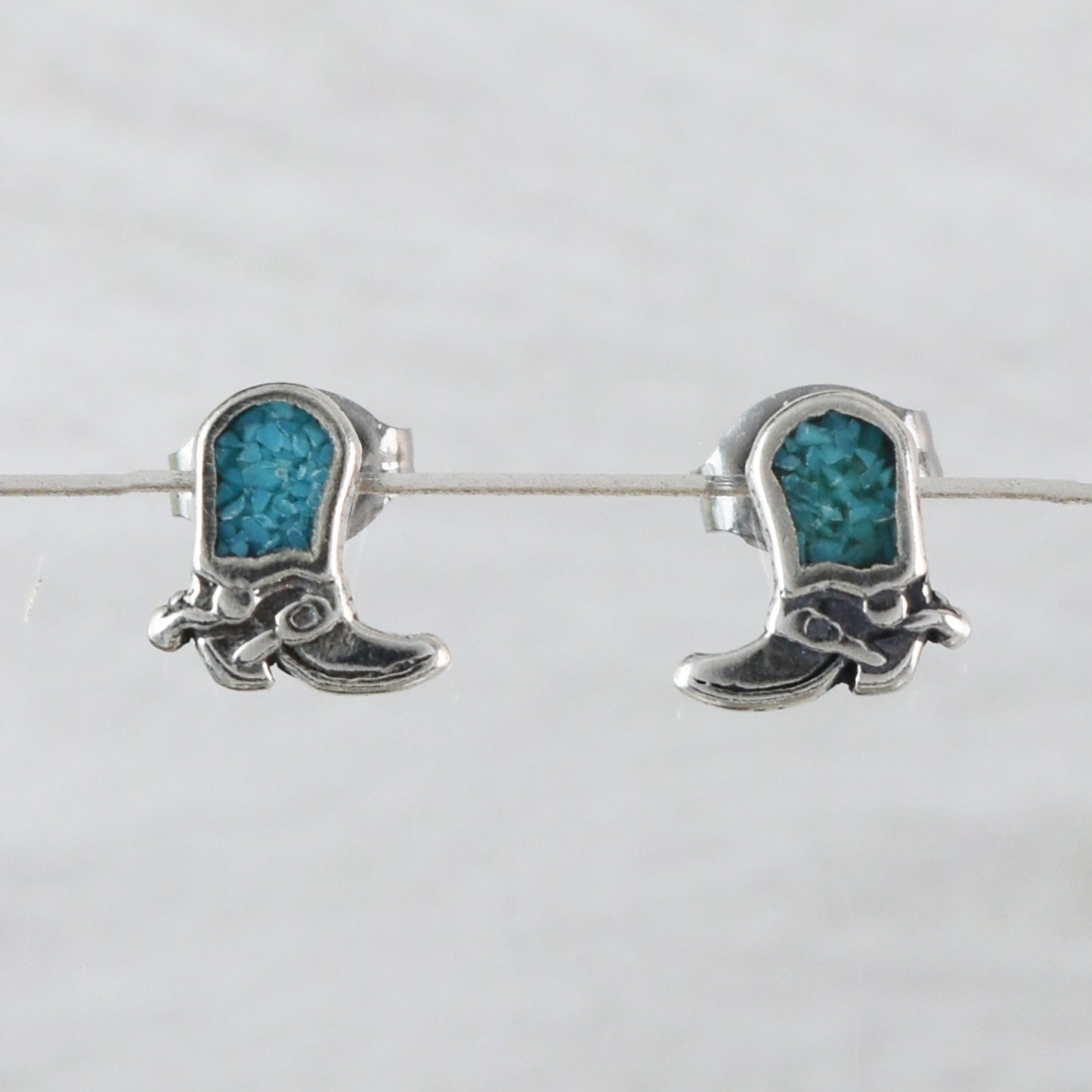Small Texan Cowgirl Boot Earrings, Sterling Silver Turquoise Cowboy Boot Post Stud Earrings, E9454 Birthday Mother Gift