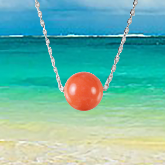 Genuine Pink Coral Round Cut Necklace in Adjustable Sterling Silver Chain, N9503 -  Paradise Treasures Jewelry