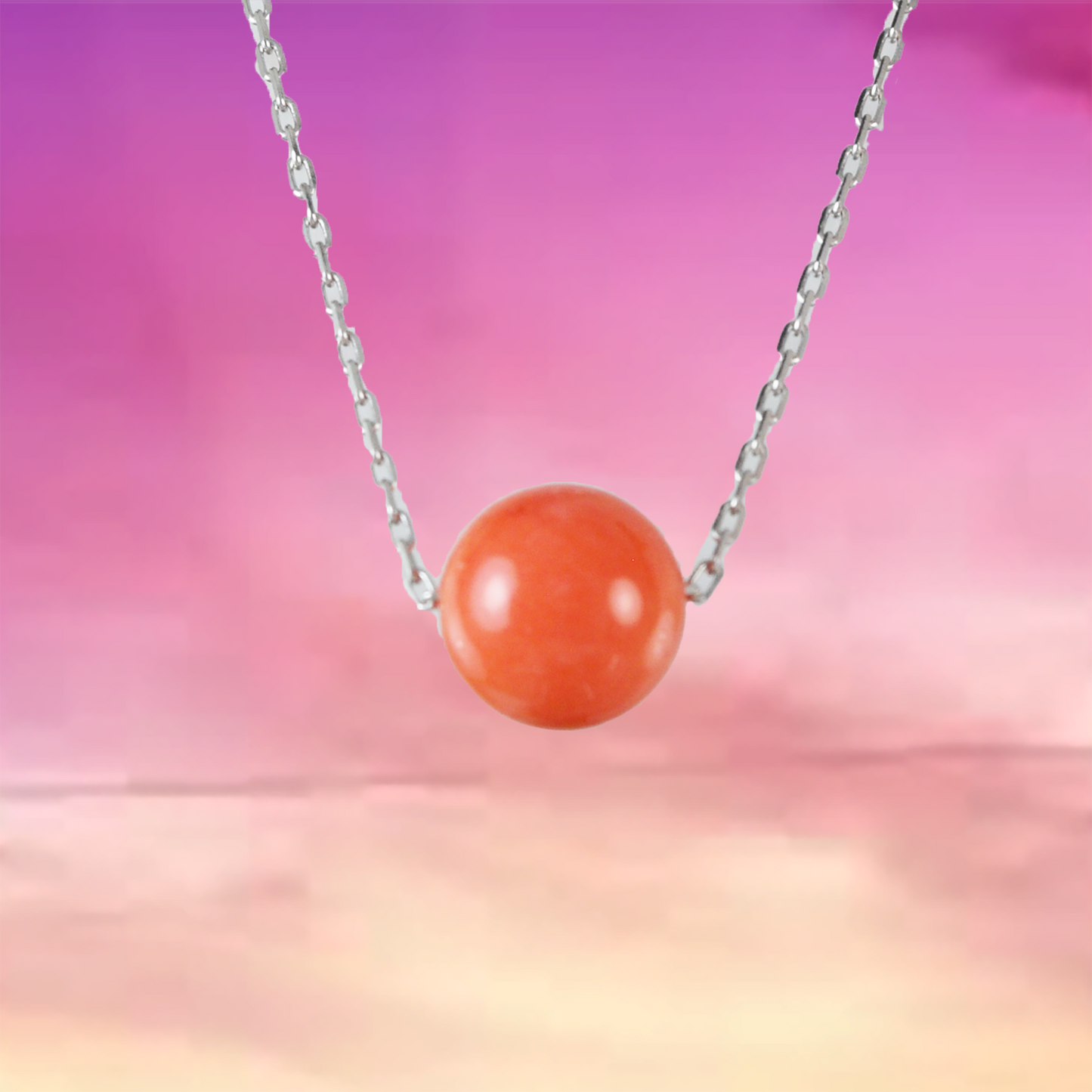 Genuine Pink Coral Round Cut Necklace in Adjustable Sterling Silver Chain, N9503 -  Paradise Treasures Jewelry