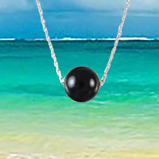 Genuine Black Coral Round Cut Necklace in Adjustable Sterling Silver Chain, N9505 -  Paradise Treasures Jewelry