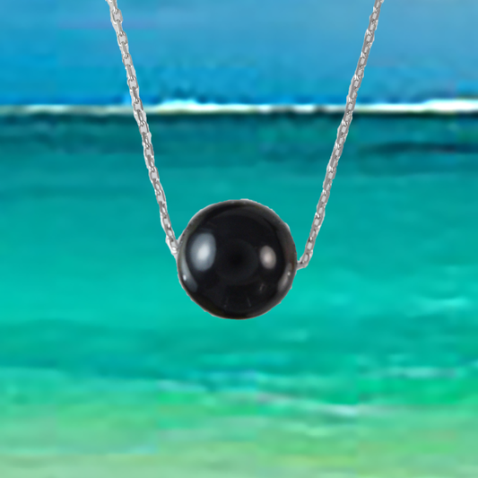Genuine Black Coral Round Cut Necklace in Adjustable Sterling Silver Chain, N9507 -  Paradise Treasures Jewelry