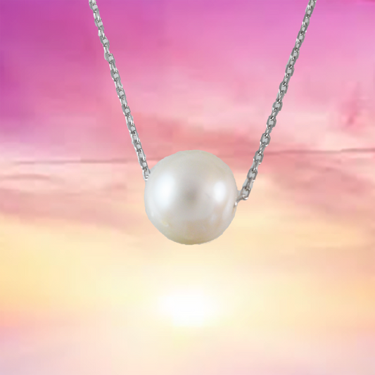 Genuine White Pearl Round Cut Necklace in Adjustable Sterling Silver Chain, N9509 -  Paradise Treasures Jewelry