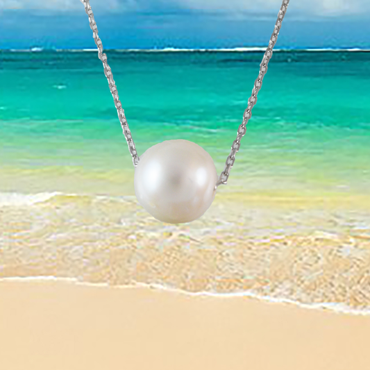 Genuine White Pearl Round Cut Necklace in Adjustable Sterling Silver Chain, N9511 -  Paradise Treasures Jewelry