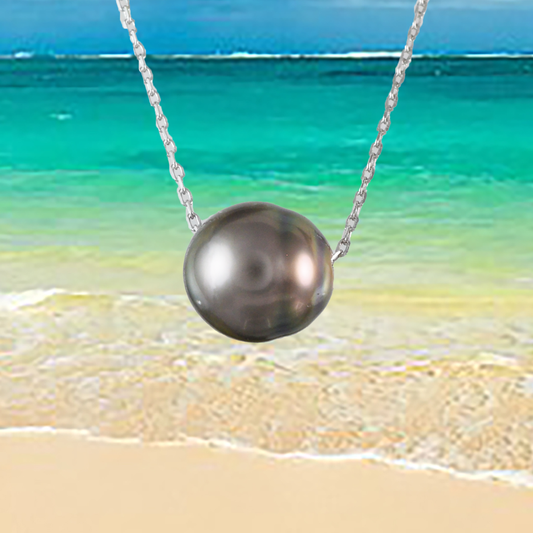 Genuine Tahitian Pearl Necklace in Adjustable Sterling Silver Chain, N9512 -  Paradise Treasures Jewelry