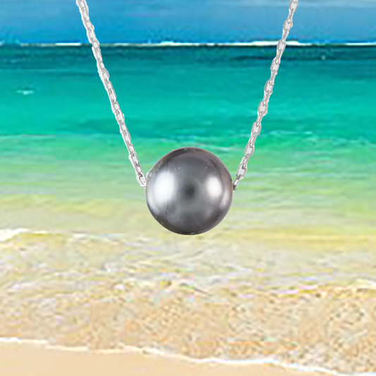 Genuine Tahitian Pearl Necklace in Adjustable Sterling Silver Chain, N9513 -  Paradise Treasures Jewelry