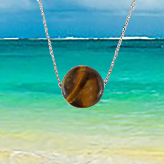 Genuine Tiger Eye Round Cut Necklace in Adjustable Sterling Silver Chain, N9519 -  Paradise Treasures Jewelry