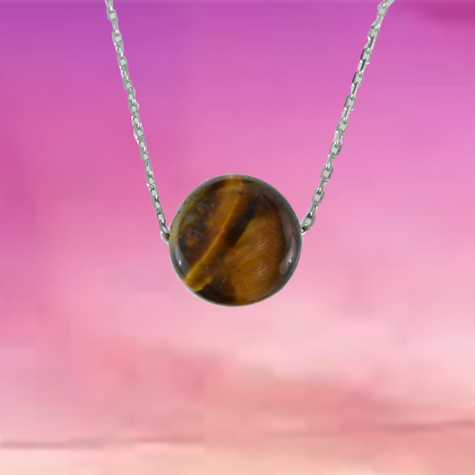 Genuine Tiger Eye Round Cut Necklace in Adjustable Sterling Silver Chain, N9520 -  Paradise Treasures Jewelry